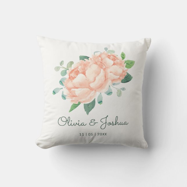 Peach Peony Wedding Cushion (Front)