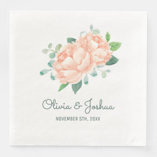 Peach Peony Wedding Napkin