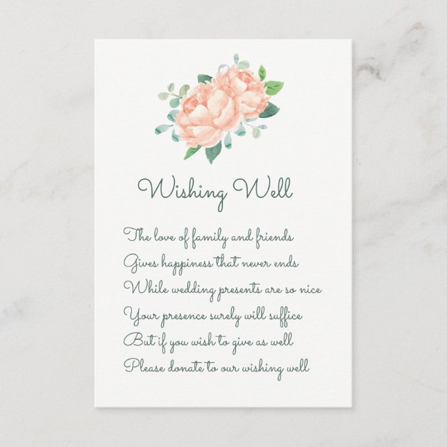 Peach Peony Wedding Wishing Well Cards (Front)