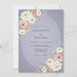 Peach Periwinkle Ranunculus Eucalyptus Wedding Invitation