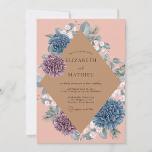 Peach Periwinkle Watercolor Wedding Invitation