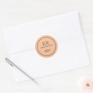 Peach Personalised Monogram Name Classic Round Sticker