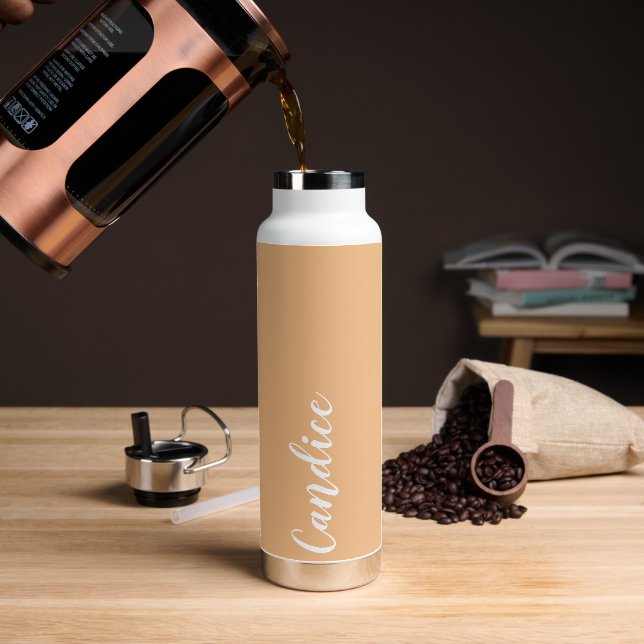 Peach Personalised Wedding Bridesmaid Water Bottle (Coffee)