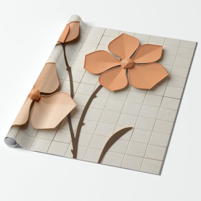 Peach Petal Mosaic Modern Wrapping Paper (Unrolled)