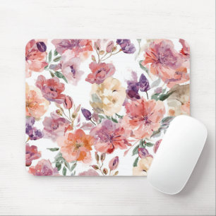 Peach Petals Watercolor Flowers Botanical Blooms Mouse Pad
