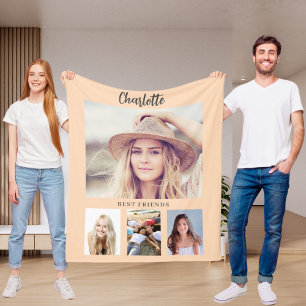 Peach photo collage girl friends fleece blanket