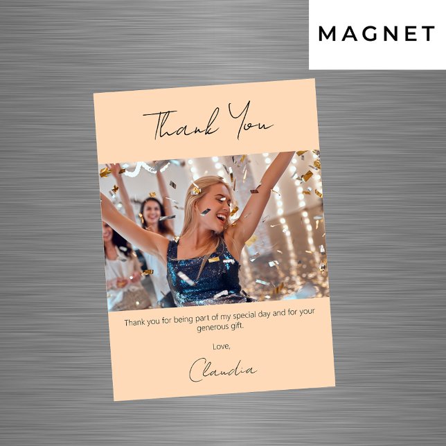 Peach photo thank you magnet card (Creator Uploaded)