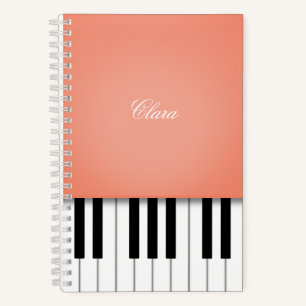 Peach Piano Music Keyboard Personalised Notebook