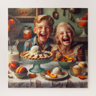 Peach Pie 1950s Retro Kitchen Scene Jigsaw Puzzle