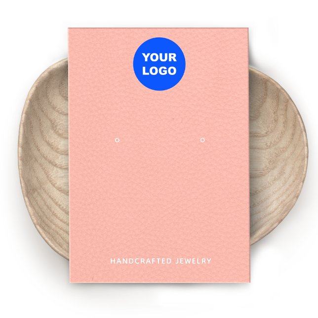 Peach Pink Add Logo Leather Earring Display Business Card (Creator Uploaded)