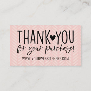 Peach Pink and Black Thank You Business Card