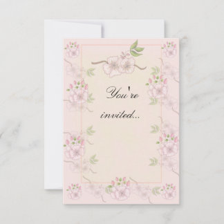 Peach Pink and Green Floral Invitation