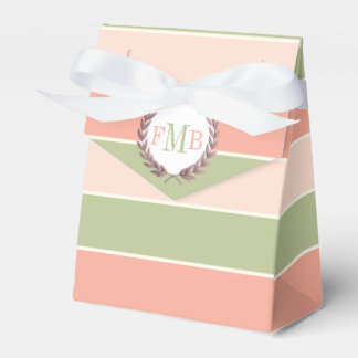 Peach pink and green stripes and initials wedding favour box