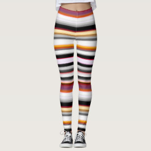 Peach, pink and Grey Abstract Stripes Leggings