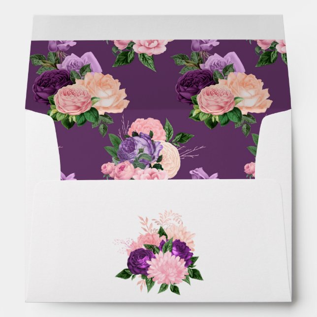 Peach Pink and Lavender Purple Floral Envelope (Back (Bottom))