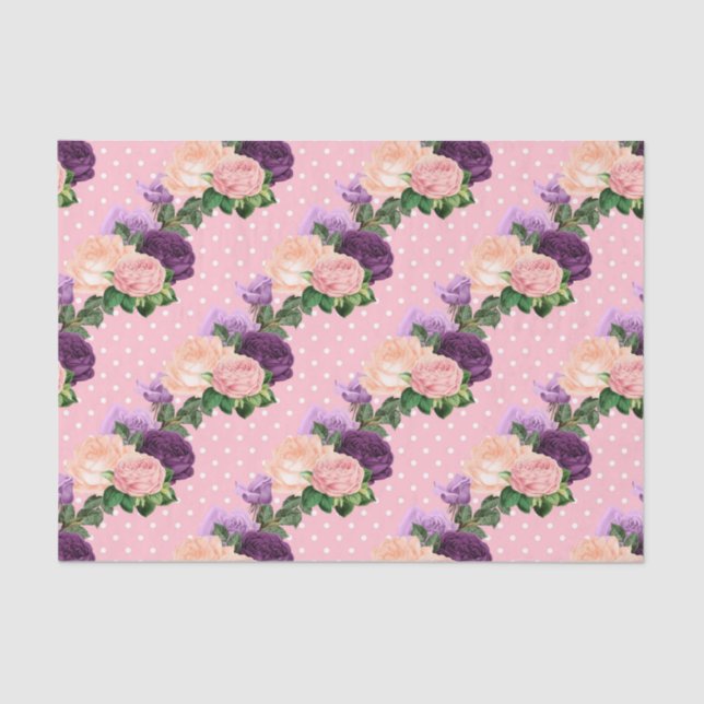 Peach Pink and Lavender Purple Floral Tissue Paper (Front)