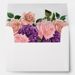 Peach Pink and Purple Floral Wedding Envelope