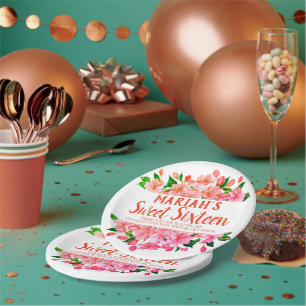 Peach Pink Any Occasion Floral Enchanted Garden Paper Plate