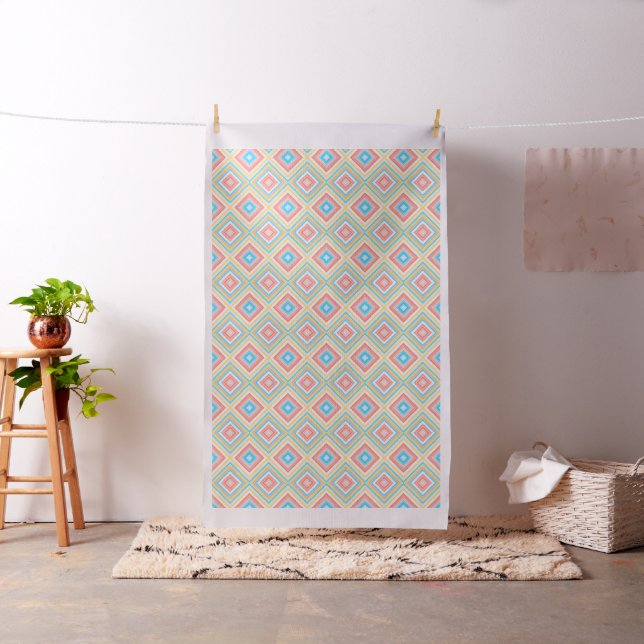 Peach Pink Blue and  Yellow Modern Print Fabric (In Situ)
