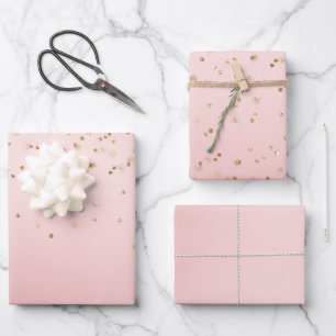 Peach Pink Blush Gold Glitz Confetti Sparkle   Wrapping Paper Sheet