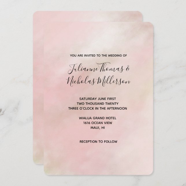 Peach Pink Blush Tie Dye Watercolor personalised Invitation (Front/Back)