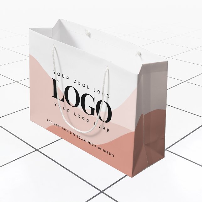 Peach & Pink Boho Add Company Business Logo Modern Large Gift Bag (Creator Uploaded)