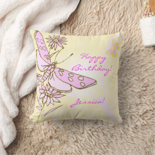 Peach Pink Butterfly Throw Pillow