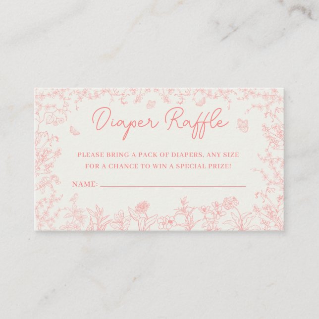 Peach Pink Chinoiserie Diaper Raffle Ticket  Enclosure Card (Front)