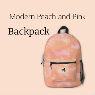Peach & Pink Clouds Initial letter "M" in pocket Printed Backpack