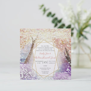 Peach Pink Coral Purple and Blue Fairytale Wedding Invitation
