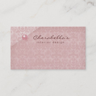 Peach Pink Damask 1 Button Salon Spa business card