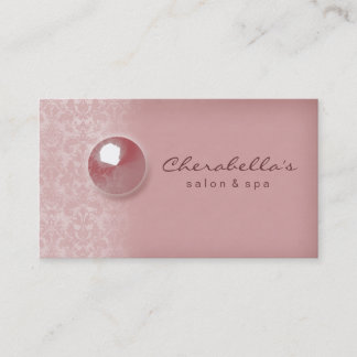 Peach Pink Damask Button Salon Spa business card