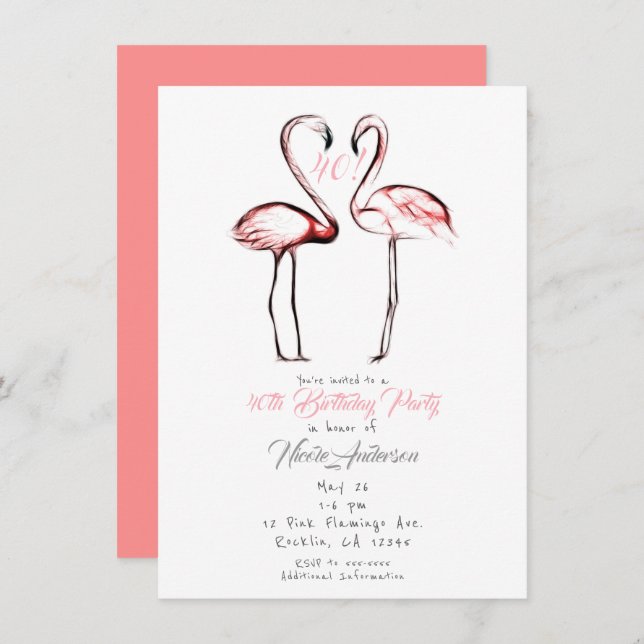 Peach Pink Flamingos Flamingo Birthday Party Invitation (Front/Back)