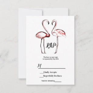 Peach Pink Flamingos Flamingo Black Marble RSVP Card