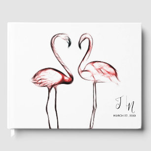 Peach Pink Flamingos Flamingo Elegant Wedding Guest Book
