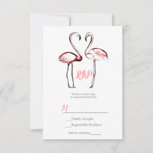 Peach Pink Flamingos Flamingo Elegant Wedding RSVP Card