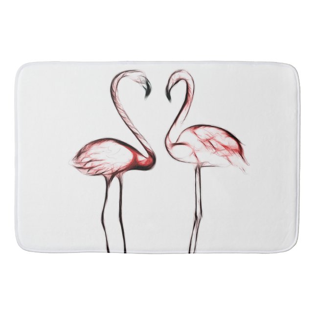 Peach Pink Flamingos Flamingo Tropical Bath Mat (Front)