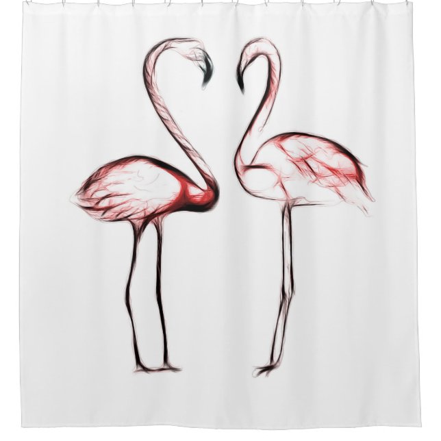 Peach Pink Flamingos Flamingo Tropical Shower Curtain (Front)