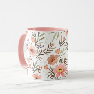 Peach Pink Floral Botanical Mug