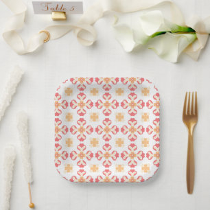 Peach Pink Floral Paper Plate