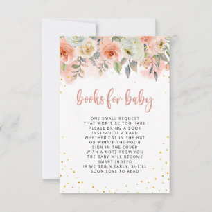 Peach Pink Floral with Gold Glitter Books for Baby Invitation