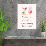 Peach pink florals number 21st birthday welcome poster<br><div class="desc">A peach coloured background. Decorated with foral numbers in faux gold and pink.   Personalise and add a name and age.</div>
