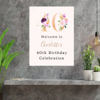 Peach pink florals number 40th birthday welcome