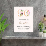 Peach pink florals number 90th birthday welcome poster<br><div class="desc">A peach coloured background. Decorated with foral numbers in faux gold and pink.   Personalise and add a name and age.</div>