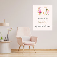 Peach pink florals number Quinceanera welcome