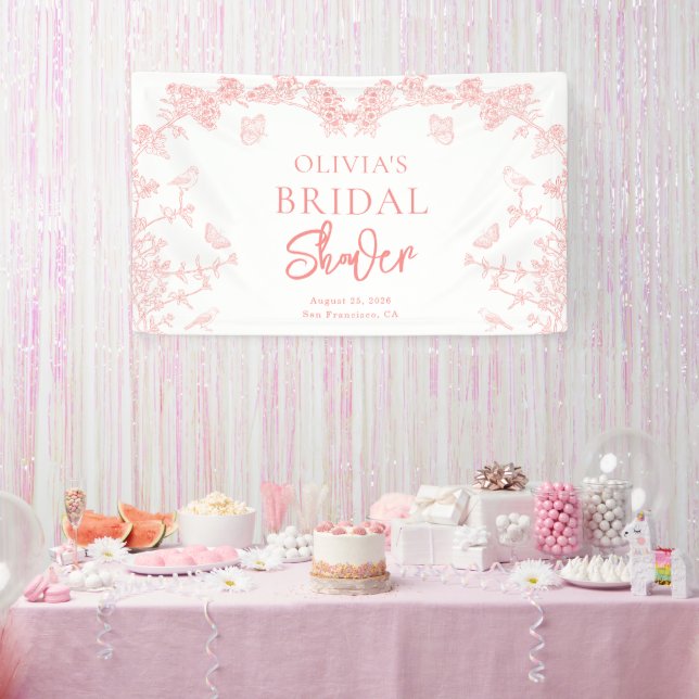 Peach Pink Garden Chinoiserie Bridal Shower Banner (Party)