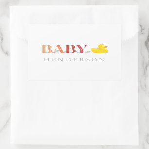 Peach Pink Girl Rubber Duck Baby Shower Favour Rectangular Sticker