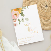 Peach Pink & Gold Garden Bouquet Save the Date