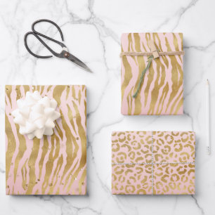 Peach Pink Gold Glitz Sparkle Zebra Print   Wrapping Paper Sheet