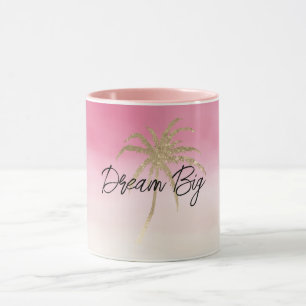 Peach Pink Gold Tropical Palm Tree Mug